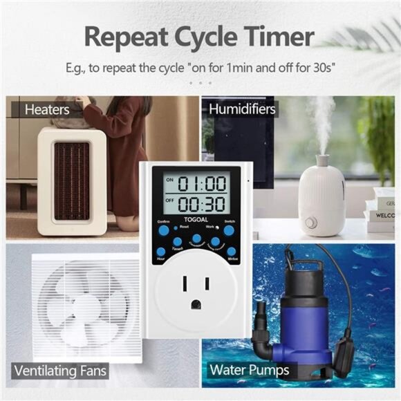 Digital Infinite Repeat Cycle Timer Plug with Countdown and 24 Hour Daily on-Off - Picture 2 of 7